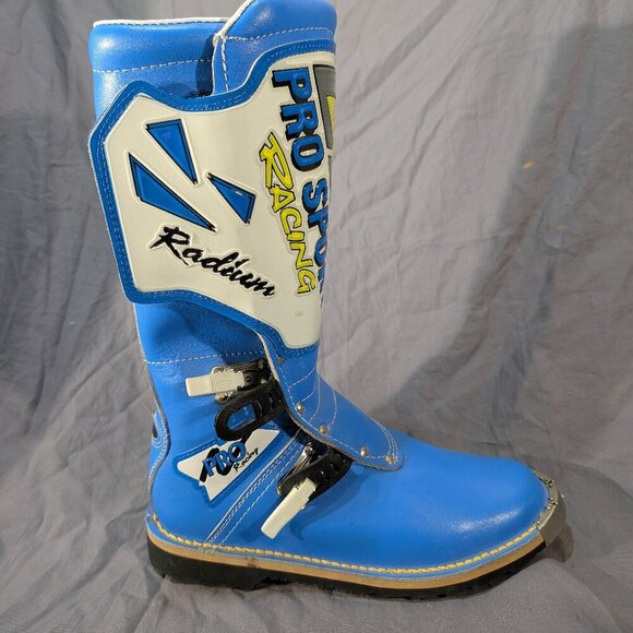 Vintage PRO SPORT Racing Motocross Boots Blue & White - Size 10 - 80s MX Radium - Picture 3 of 11